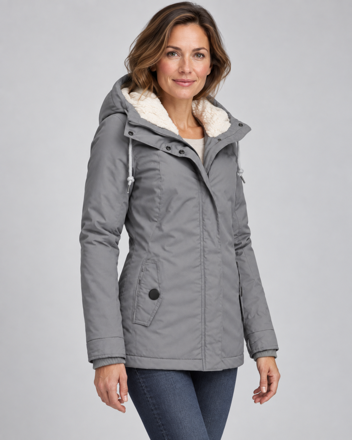 Women's Hooded Fleece-Lined Parka Coat with Zip Front