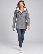 Women's Hooded Fleece-Lined Parka Coat with Zip Front