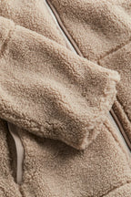 Women's Oversized Teddy Fleece Jacket with Stand Collar and Zip Front