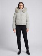 Women's Cropped Padded Puffer Jacket with Faux Fur Hood