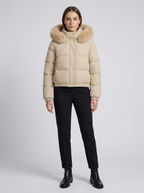 Women's Cropped Padded Puffer Jacket with Faux Fur Hood