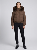 Women's Cropped Padded Puffer Jacket with Faux Fur Hood