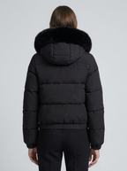 Women's Cropped Padded Puffer Jacket with Faux Fur Hood
