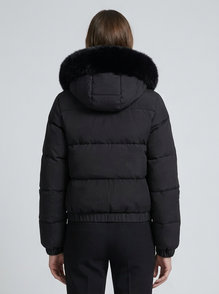 Women's Cropped Padded Puffer Jacket with Faux Fur Hood