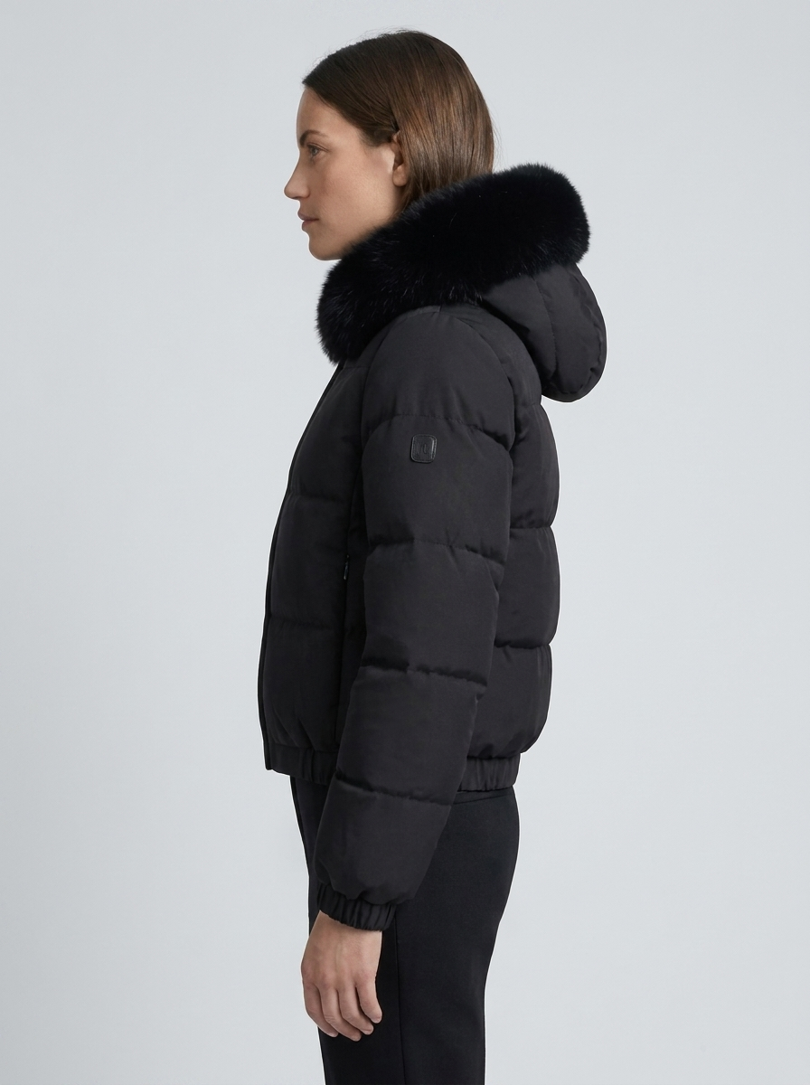 Women's Cropped Padded Puffer Jacket with Faux Fur Hood