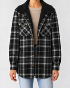 Women's Sherpa Lined Plaid Jacket with Hood and Snap Front