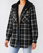 Women's Sherpa Lined Plaid Jacket with Hood and Snap Front