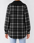 Women's Sherpa Lined Plaid Jacket with Hood and Snap Front