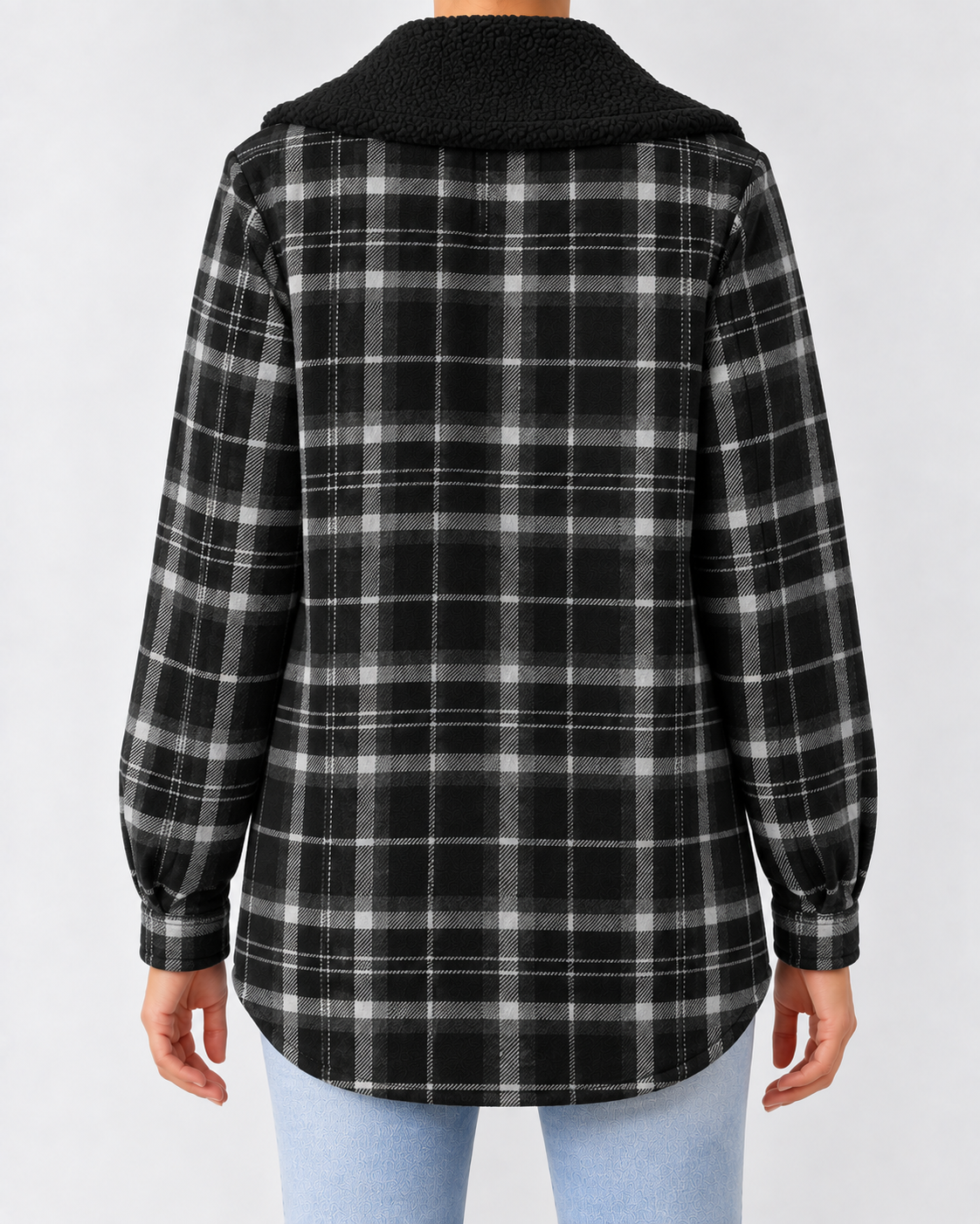 Women's Sherpa Lined Plaid Jacket with Hood and Snap Front