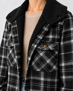 Women's Sherpa Lined Plaid Jacket with Hood and Snap Front