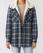 Women's Sherpa Lined Plaid Jacket with Hood and Snap Front