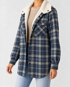 Women's Sherpa Lined Plaid Jacket with Hood and Snap Front