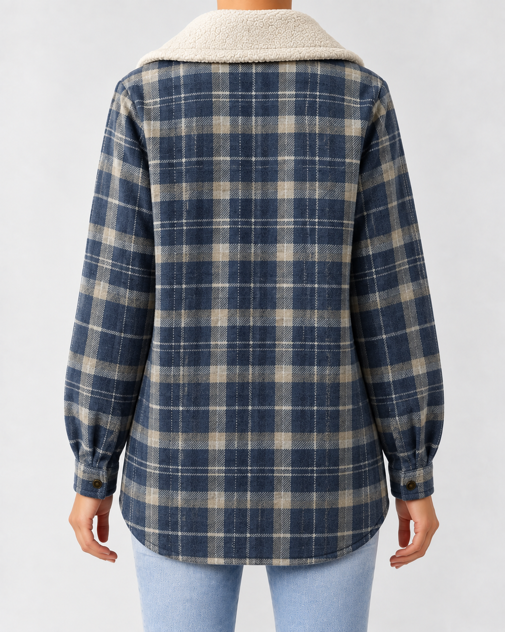 Women's Sherpa Lined Plaid Jacket with Hood and Snap Front