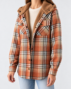 Women's Sherpa Lined Plaid Jacket with Hood and Snap Front
