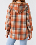 Women's Sherpa Lined Plaid Jacket with Hood and Snap Front