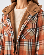 Women's Sherpa Lined Plaid Jacket with Hood and Snap Front