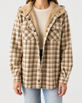 Women's Sherpa Lined Plaid Jacket with Hood and Snap Front