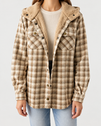 Women's Sherpa Lined Plaid Jacket with Hood and Snap Front