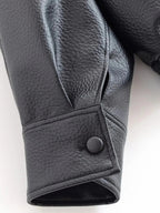 Women's Black Faux Leather Jacket with High Neck and Zip Front