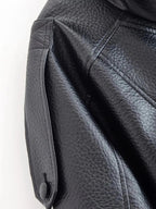 Women's Black Faux Leather Jacket with High Neck and Zip Front