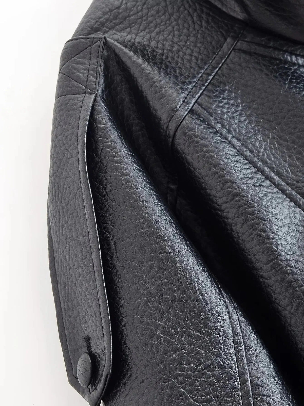 Women's Black Faux Leather Jacket with High Neck and Zip Front