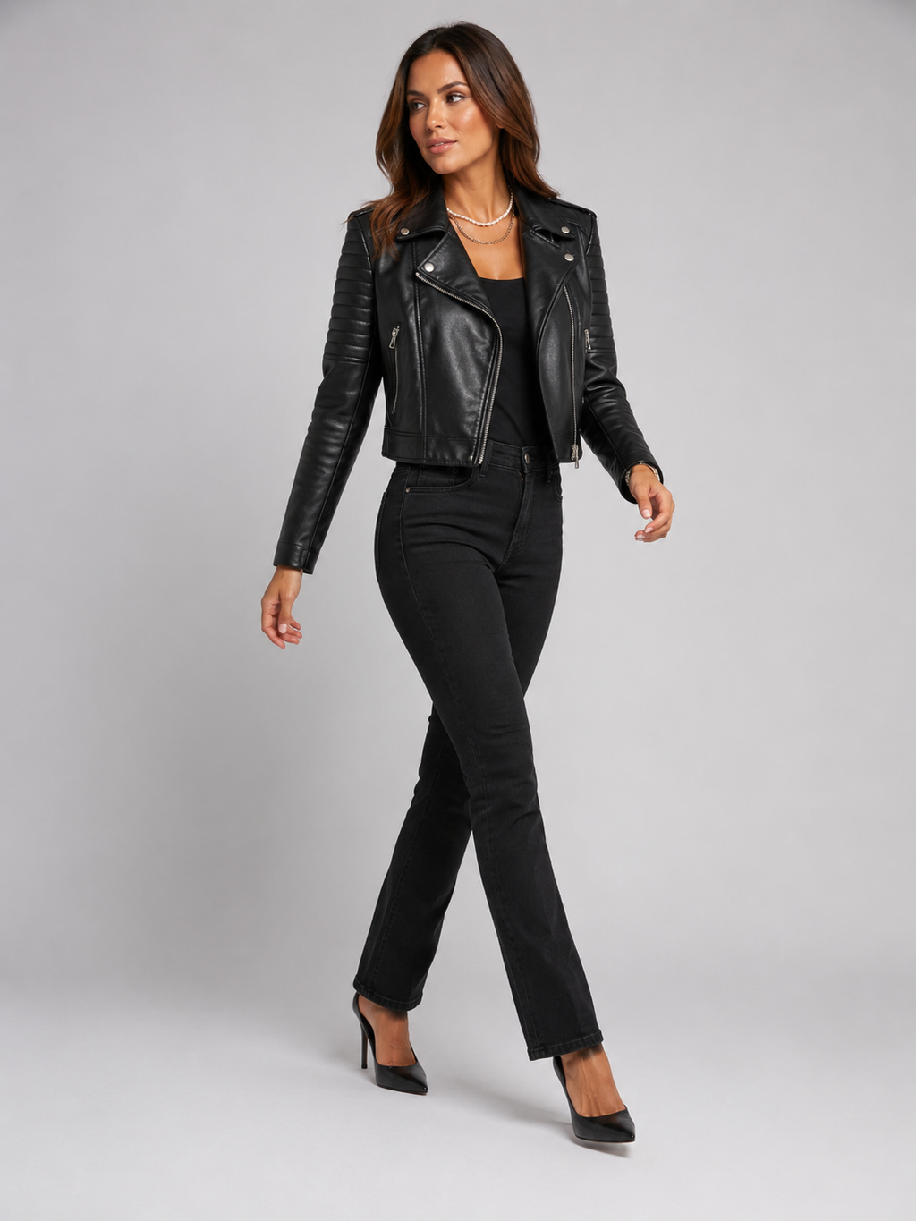 Women's Asymmetric Zip Up Faux Leather Biker Jacket