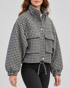 Women's cropped houndstooth jacket – Black – 02_three-quarter