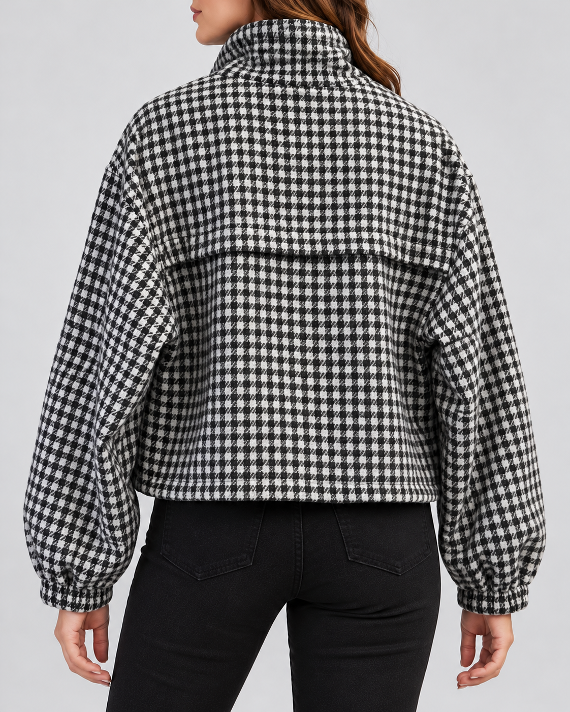 Women's cropped houndstooth jacket – Black – 03_back