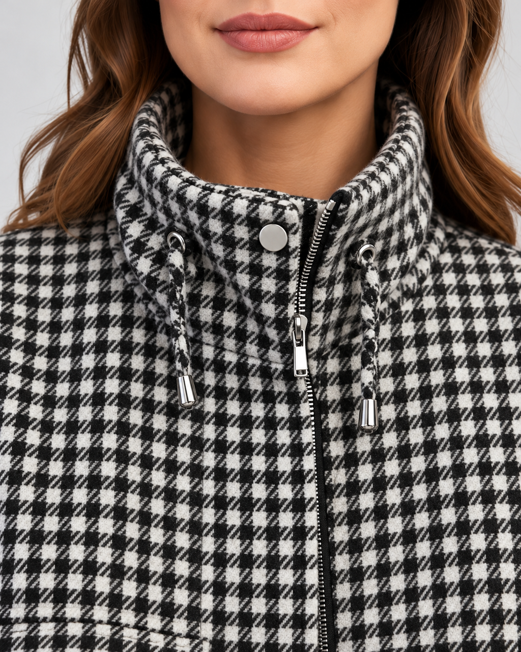 Women's cropped houndstooth jacket – Black – 04_detail