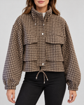 Women's cropped houndstooth jacket – Brown – front