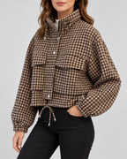 Women's cropped houndstooth jacket – Brown – 02_three-quarter
