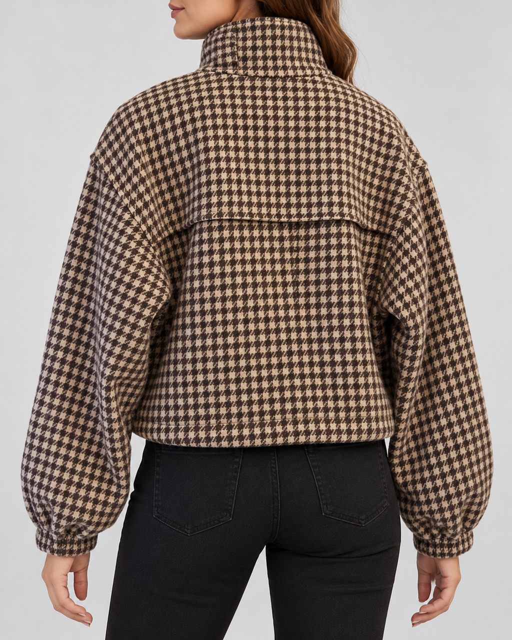 Women's cropped houndstooth jacket – Brown – 03_back