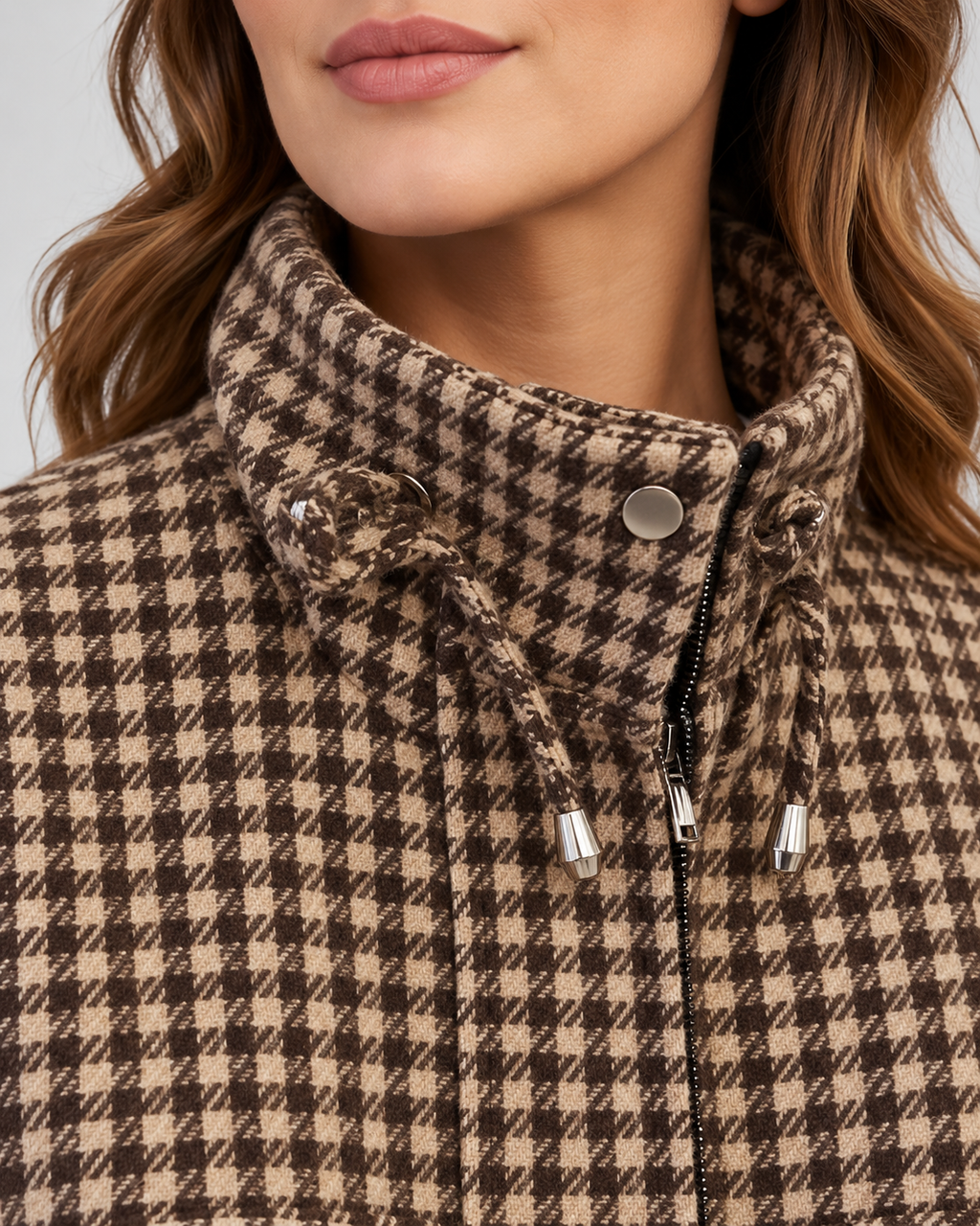 Women's cropped houndstooth jacket – Brown – 04_detail
