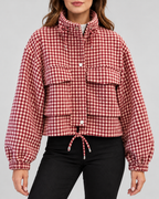 Women's cropped houndstooth jacket – Pink – 01_front