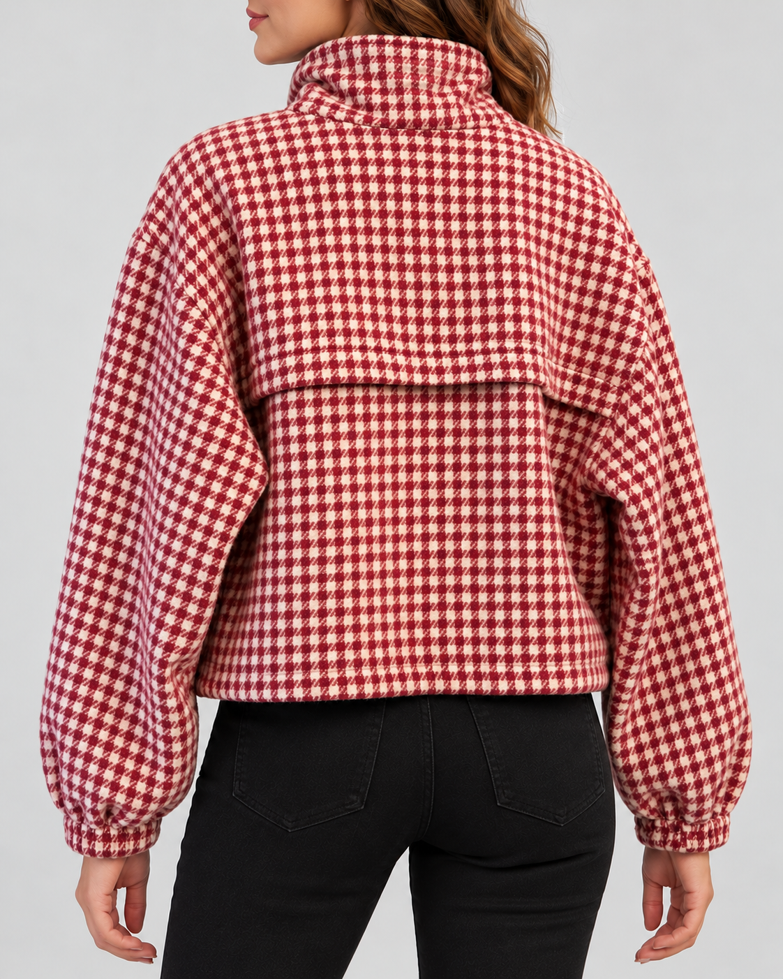 Women's cropped houndstooth jacket – Pink – 03_back