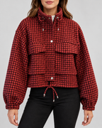 Women's cropped houndstooth jacket – Red – 01_front