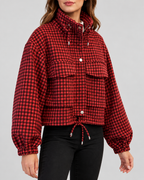 Women's cropped houndstooth jacket – Red – 02_three-quarter