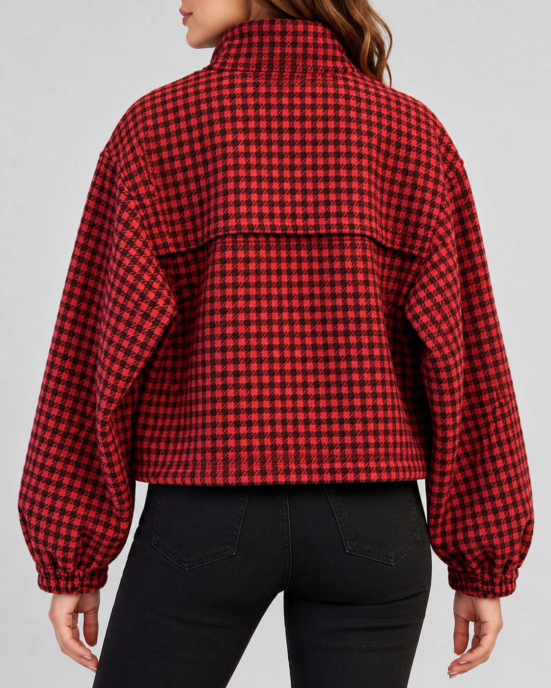 Women's cropped houndstooth jacket – Red – 03_back