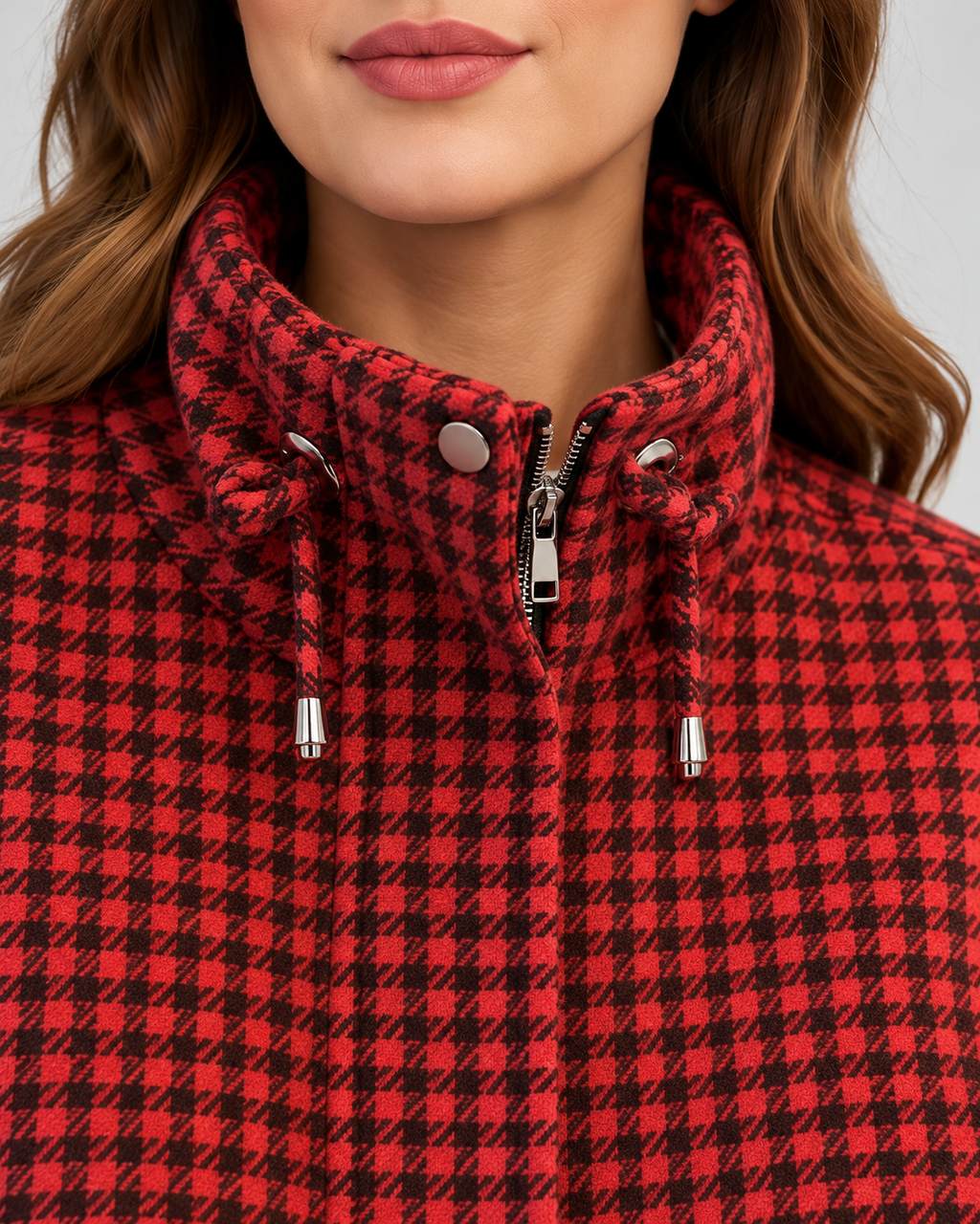 Women's cropped houndstooth jacket – Red – 04_detail