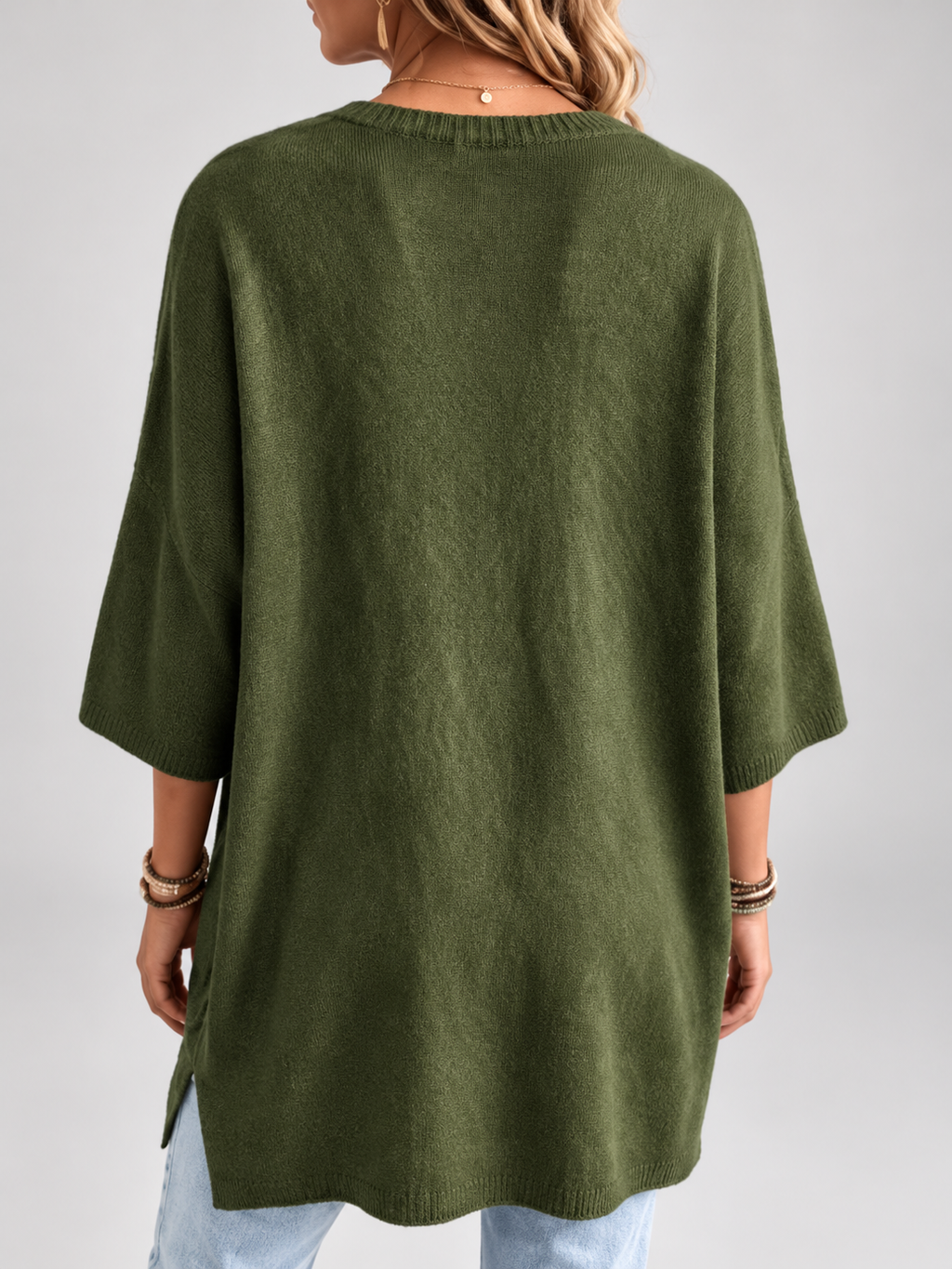Women's oversized knitted jumper in Army Green – studio view 4