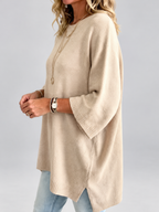 Women's oversized knitted jumper in khaki – studio view 2