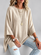 Women's oversized knitted jumper in khaki – studio view 3