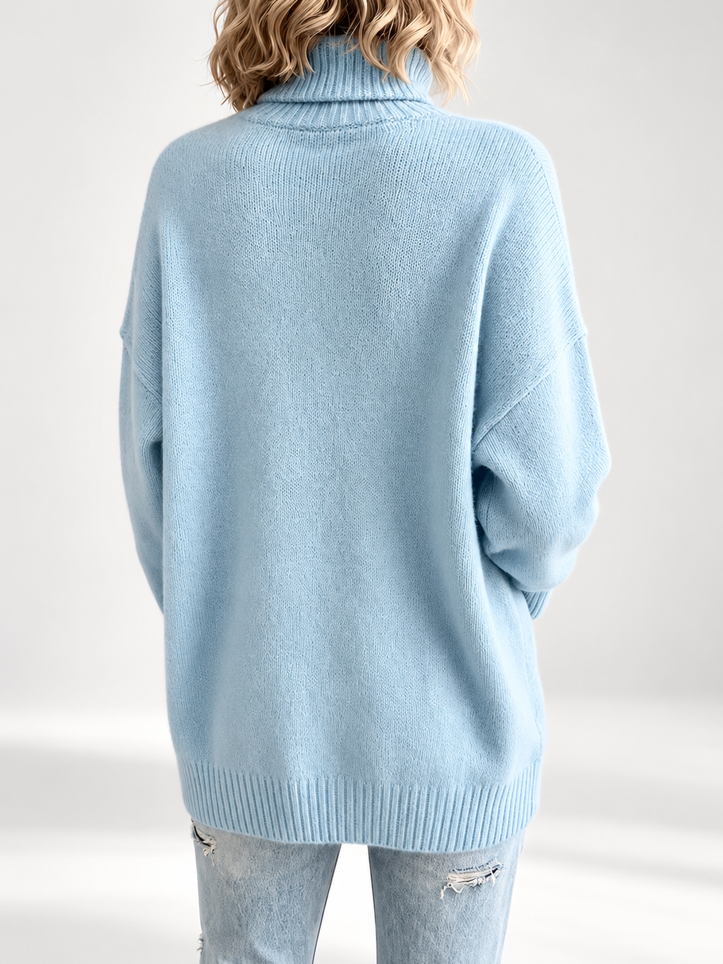 Light Blue roll neck jumper studio view 5