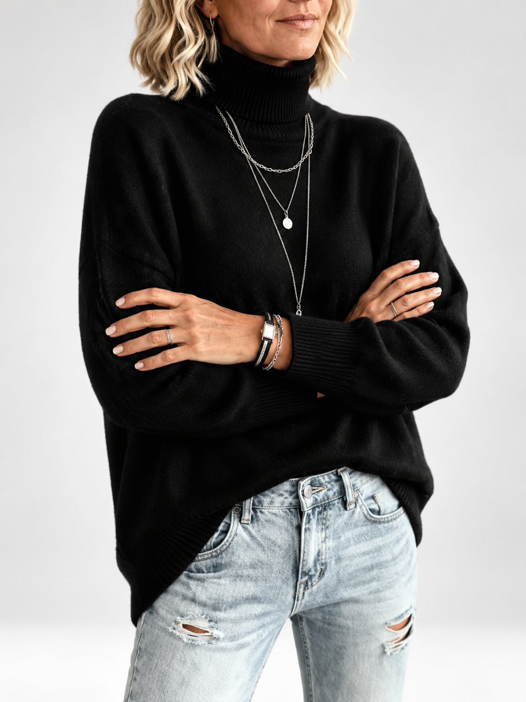 Black roll neck jumper studio view 13