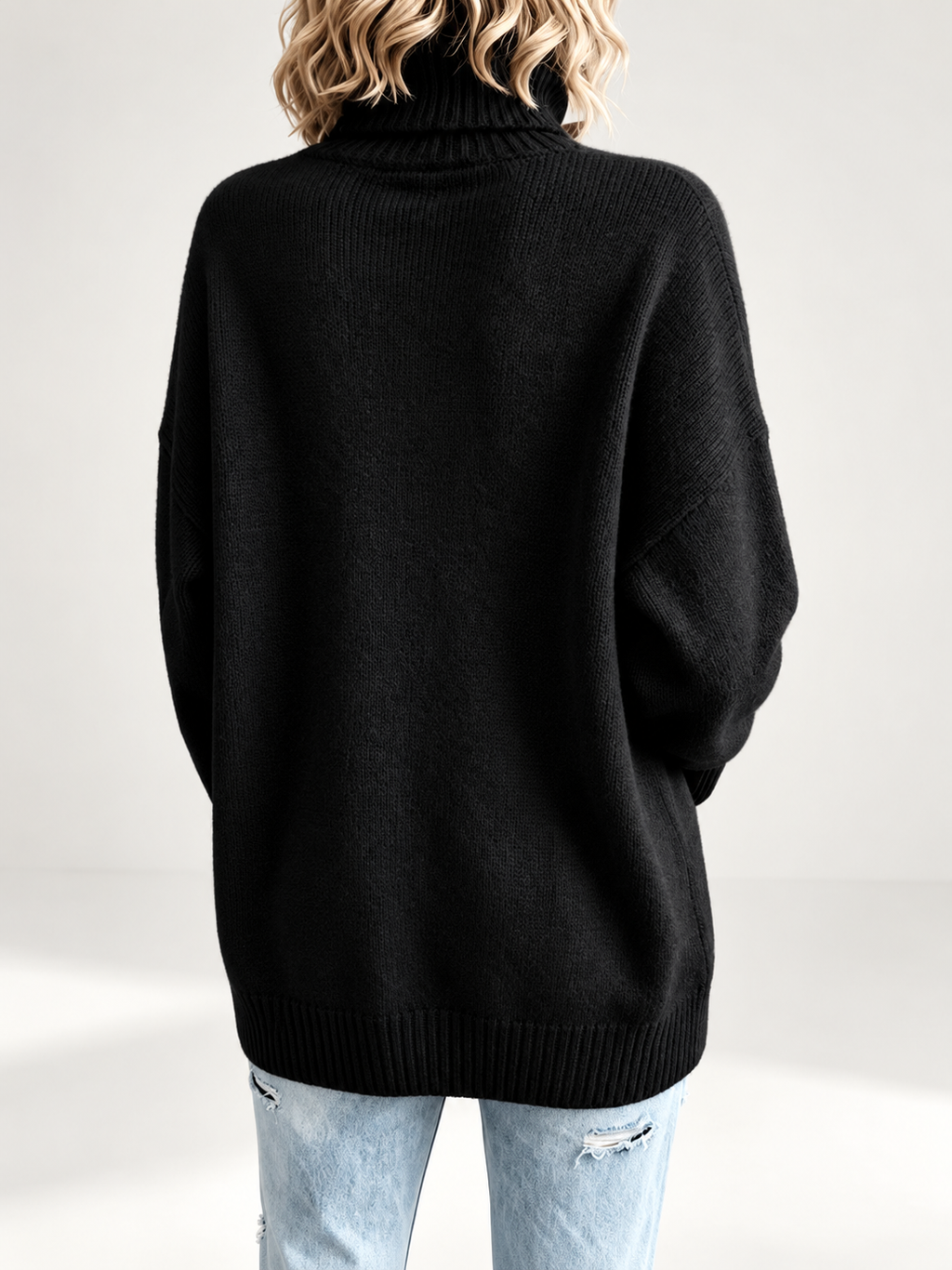 Black roll neck jumper studio view 15