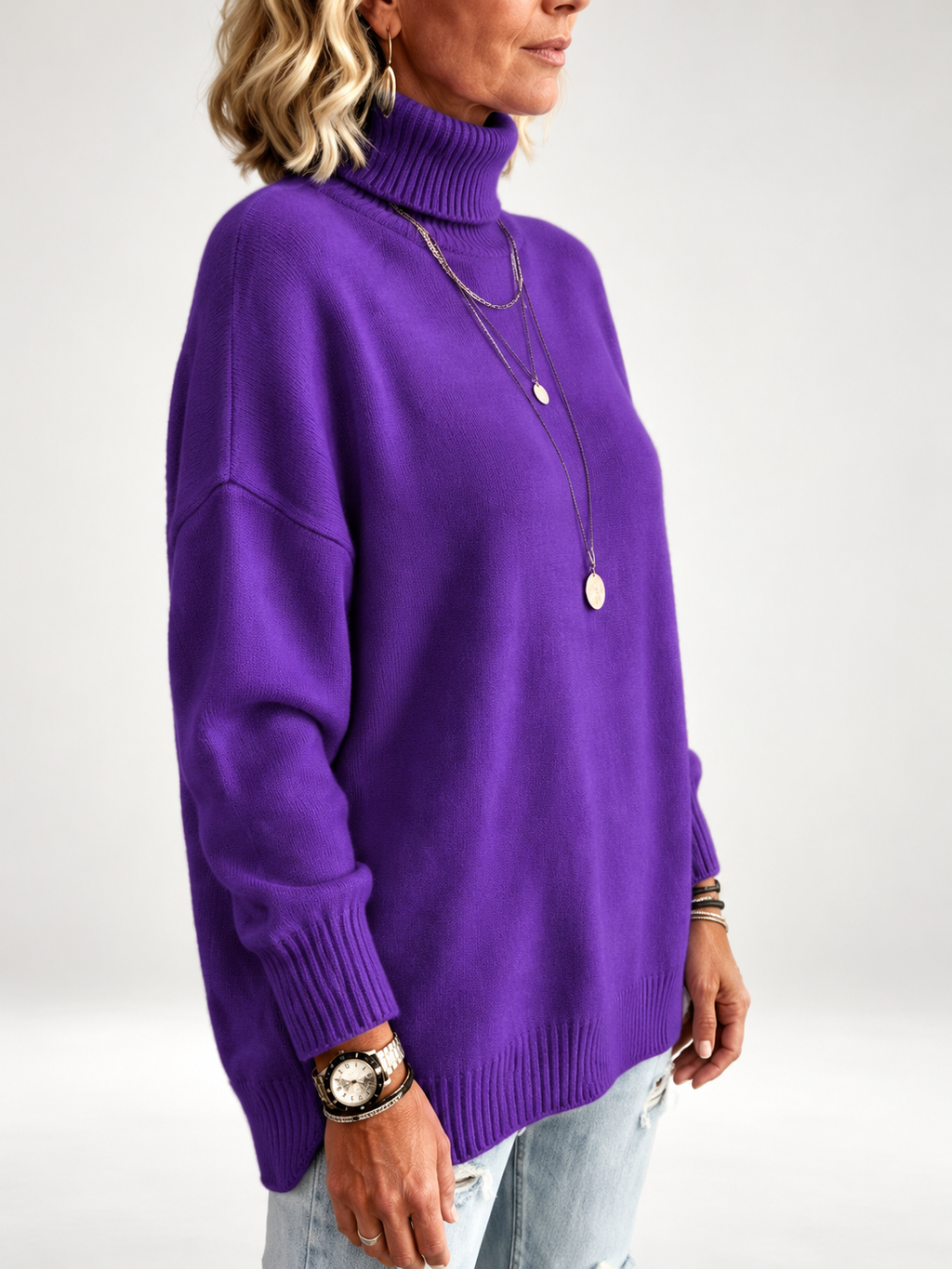 Purple roll neck jumper studio view 19