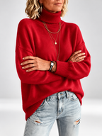 Red roll neck jumper studio view 22