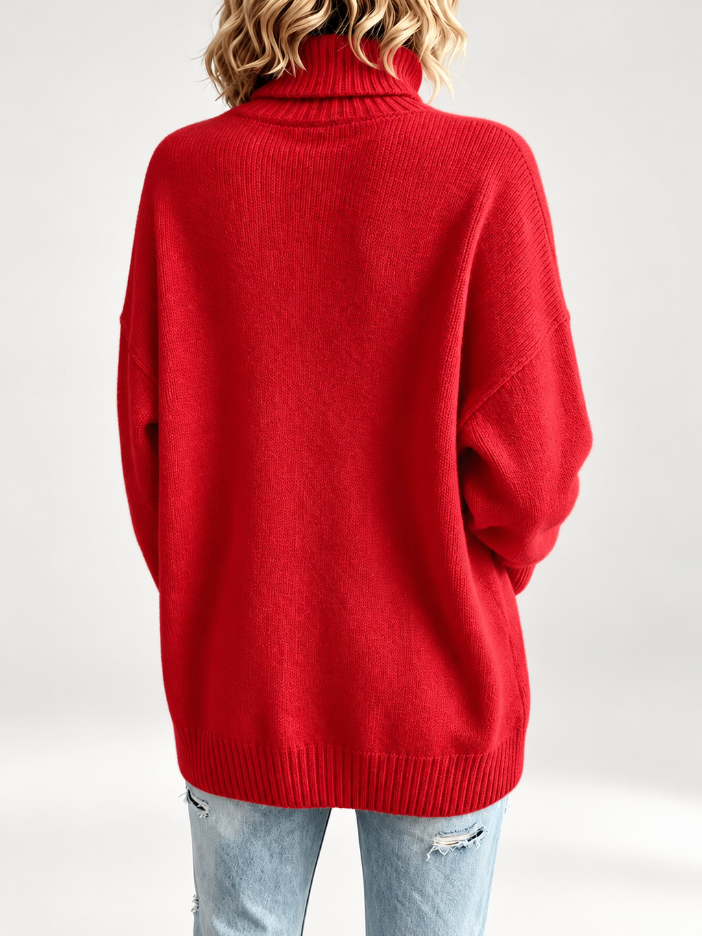 Red roll neck jumper studio view 25