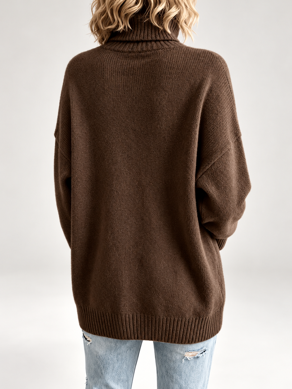 Coffee roll neck jumper studio view 30