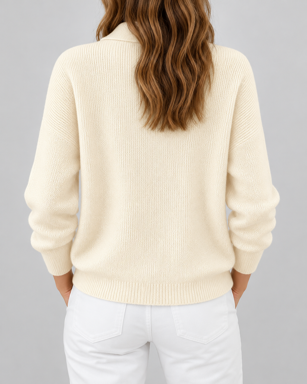 apricot knitted cardigan – studio back view